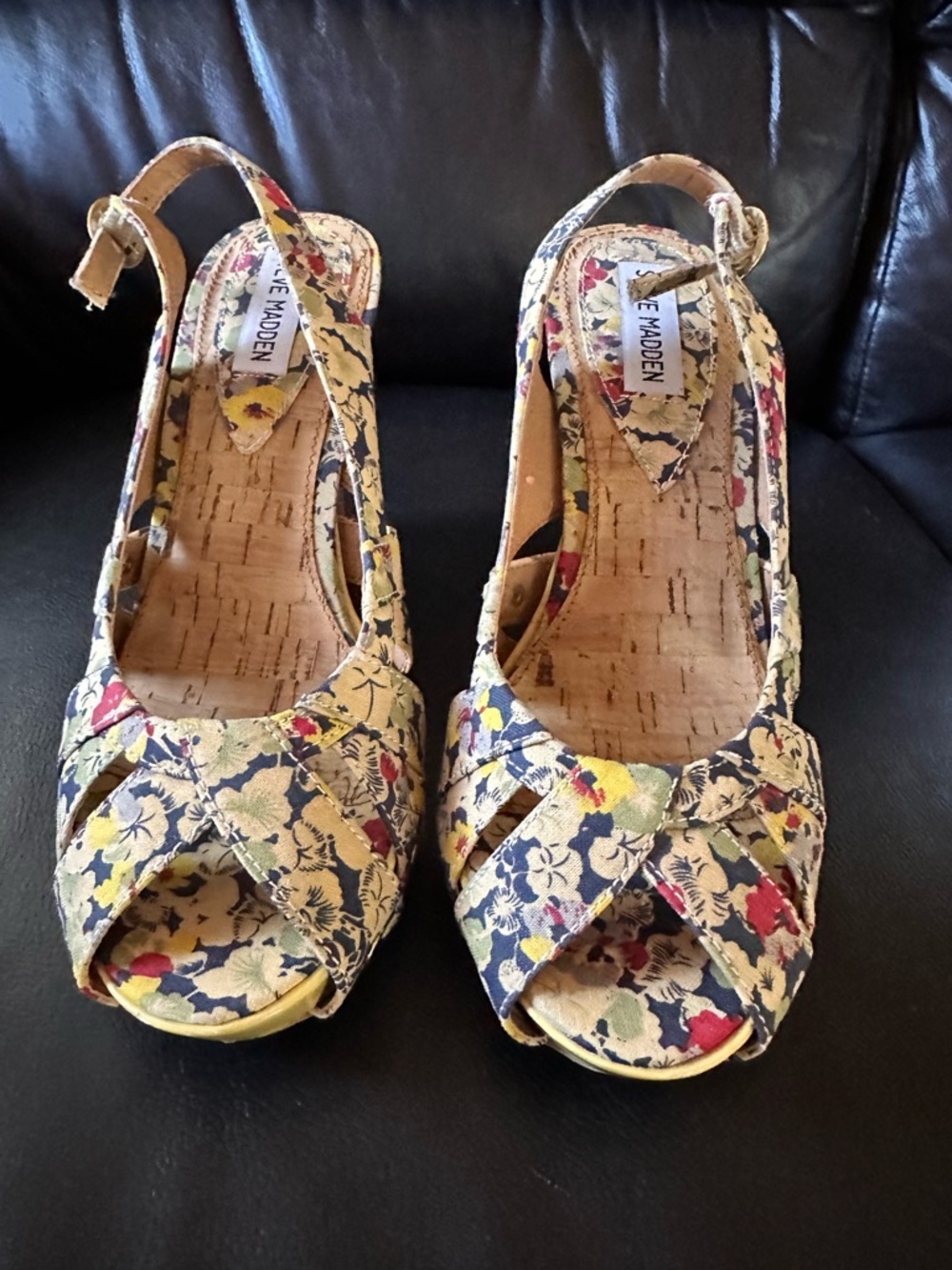 Steve Madden Floral Multicolor Peep-Toe Slingback Wedges